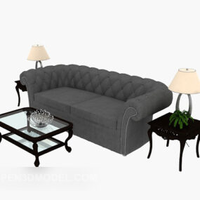 Grey Simple Double Sofa 3d model