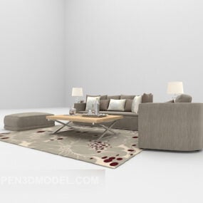 Ensemble de canapé gris avec tapis modèle 3D