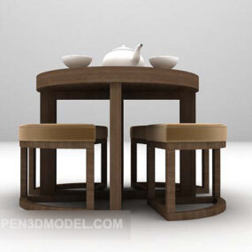 Table et tabourets en bois gris modèle 3D