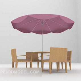 Grey Table And Chairs With Umbrella 3d model