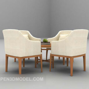 Beige Fabric Table And Chairs Furniture 3d model
