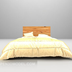 3д модель деревянной кровати с желтым одеялом