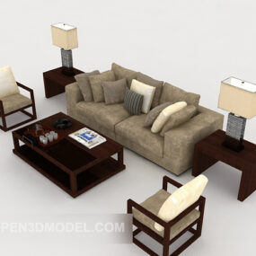 Grey Wood Sofa Full Set With Table 3d model