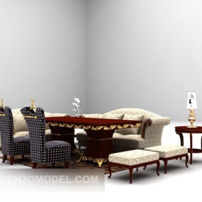 회색 목재 낙타 소파 테이블 카펫 3d 모델