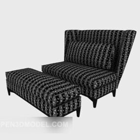 Wing Back Sofa With Ottoman 3d model