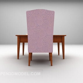 3д модель деревянного стола с высокой спинкой и стулом