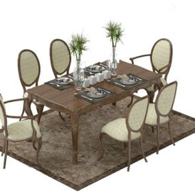 High Back Chair Dining Table Furniture Set 3d model