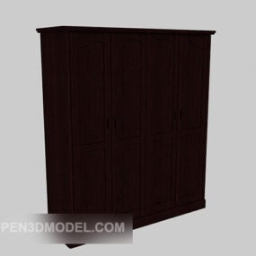 خزانة ملابس من الخشب الصلب بأربعة أبواب نموذج ثلاثي الأبعاد