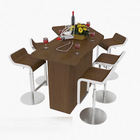 Yüksek Ayaklı Günlük Yemek Masası ve Sandalye 3D model