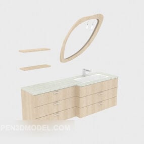 Armoire de bain maison en bois jaune modèle 3D