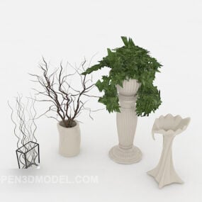 Hjem Plante Vase Dekoration 3d model