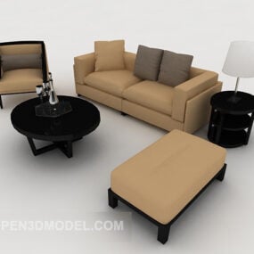家用棕色木沙发套装3d模型