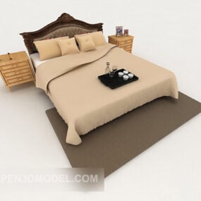 Home Brown Wood Simple Double Bed 3d model
