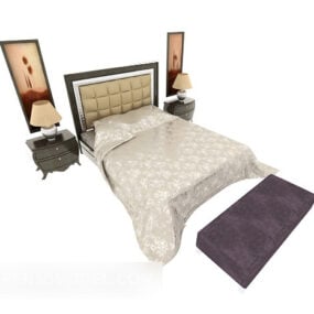 Домашнє двоспальне ліжко з тумбочкою 3d модель