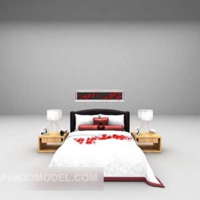 Home Double Bed White Mattress 3d model