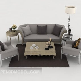 Домашній сірий тканинний диван 3d модель