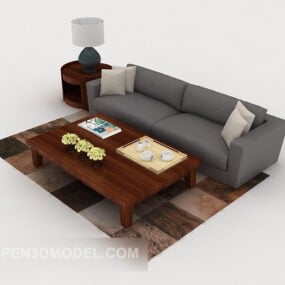Home Grey Simple Double Sofa 3d model