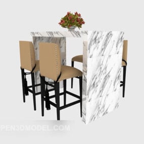 Sandalyeli Mermer Bar Masası 3D model
