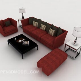 Set Sofa Merah Sederhana Modern Rumah model 3d
