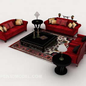 Sofa Rumah Kombinasi Merah Model 3d