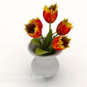 Σετ σπίτι Μπουκέτο κόκκινο λουλούδι 3d μοντέλο