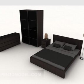 Home Απλό μαύρο διπλό κρεβάτι 3d μοντέλο