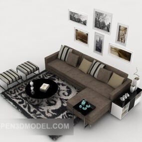 نموذج أريكة منزلية بسيطة باللون البني الداكن ثلاثي الأبعاد