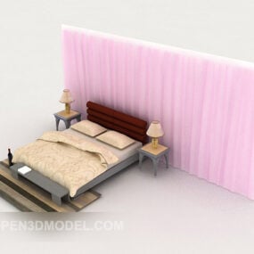 Home Simple Double Bed With Carpet 3d model