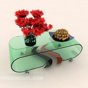 Glass Coffee Table With Vase Flower 3d model