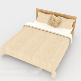 Home Simple Warm Yellow Double Bed V1 3d model