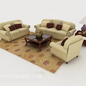 Home Simple Wood Brown Combination Sofa 3d model