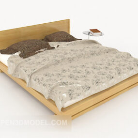 Home Simple Wood Grey Double Bed 3d model