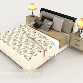 Home Simple Yellow Pattern Double Bed 3d model