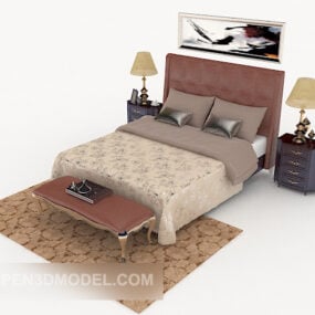 Home Solid Wood Double Bed 3d model