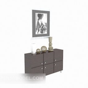 3д модель домашнего бокового шкафа из массива дерева серого цвета