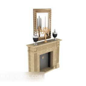 Home Stone Fireplace With Decor Picture 3d model