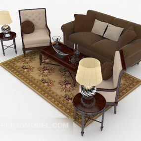 Home Wood Brown Sofa Sets 3d model