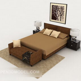 Home Wood Brown Simple Double Bed V1 3d model