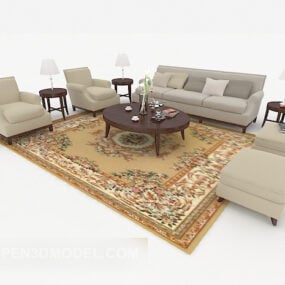 Home Wood Gray-brown Combination Sofa 3d model