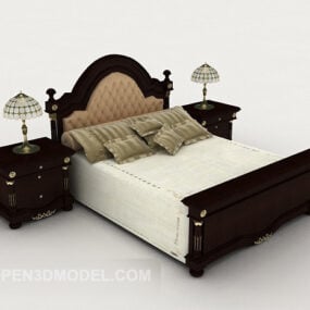 홈 우드 심플 브라운 더블 침대 V1 3d 모델