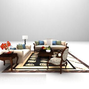 Home Wooden Sofa Set 3d model