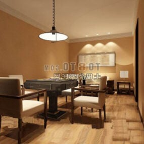 3D-Innenmodell des Hotelzimmers mit warmem Beleuchtungsstil