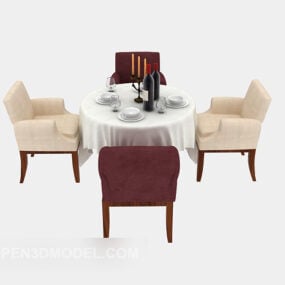 Hotel Table Cloth Coverd With Chairs 3d model