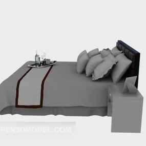 Готель Ліжко з подушками сірого кольору 3d модель