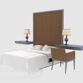 Hotel Double Bed White Color 3d model