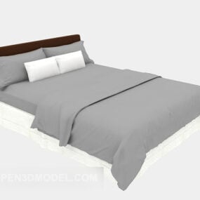 Hotelová dřevěná postel šedá deka 3D model