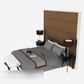 3д модель кровати в гостиничном стиле с декором стен