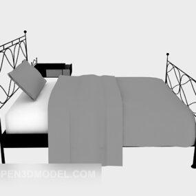 Tempat Tidur Besi Model 3d Selimut Abu-abu