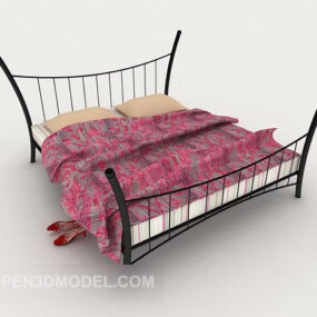 Iron Double Bed With Posters 3d model