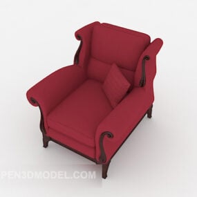 Vintage European Red Fabric Single Sofa 3d model